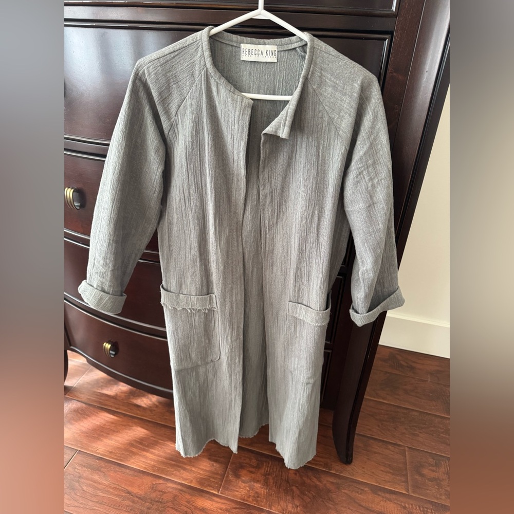 Rebecca King OOAK Dusty Blue/Gray Raw Linen Jacket